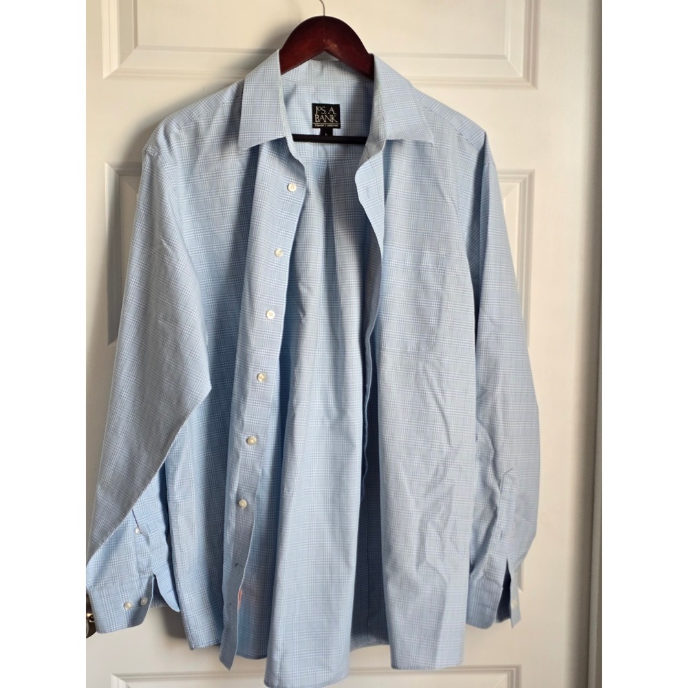 Jos. A. Bank Mens Traveler Collection Blue Plaid Button Down Shirt Large L